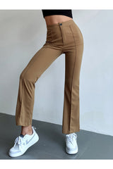 Buy Shein Seam Front High Waist Flare Leg Pants - Extra Small Brown in Pakistan
