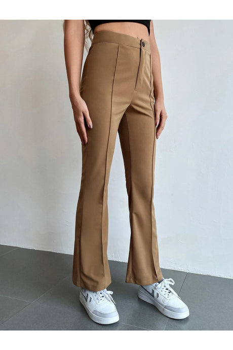 Buy Shein Seam Front High Waist Flare Leg Pants - Extra Small Brown in Pakistan