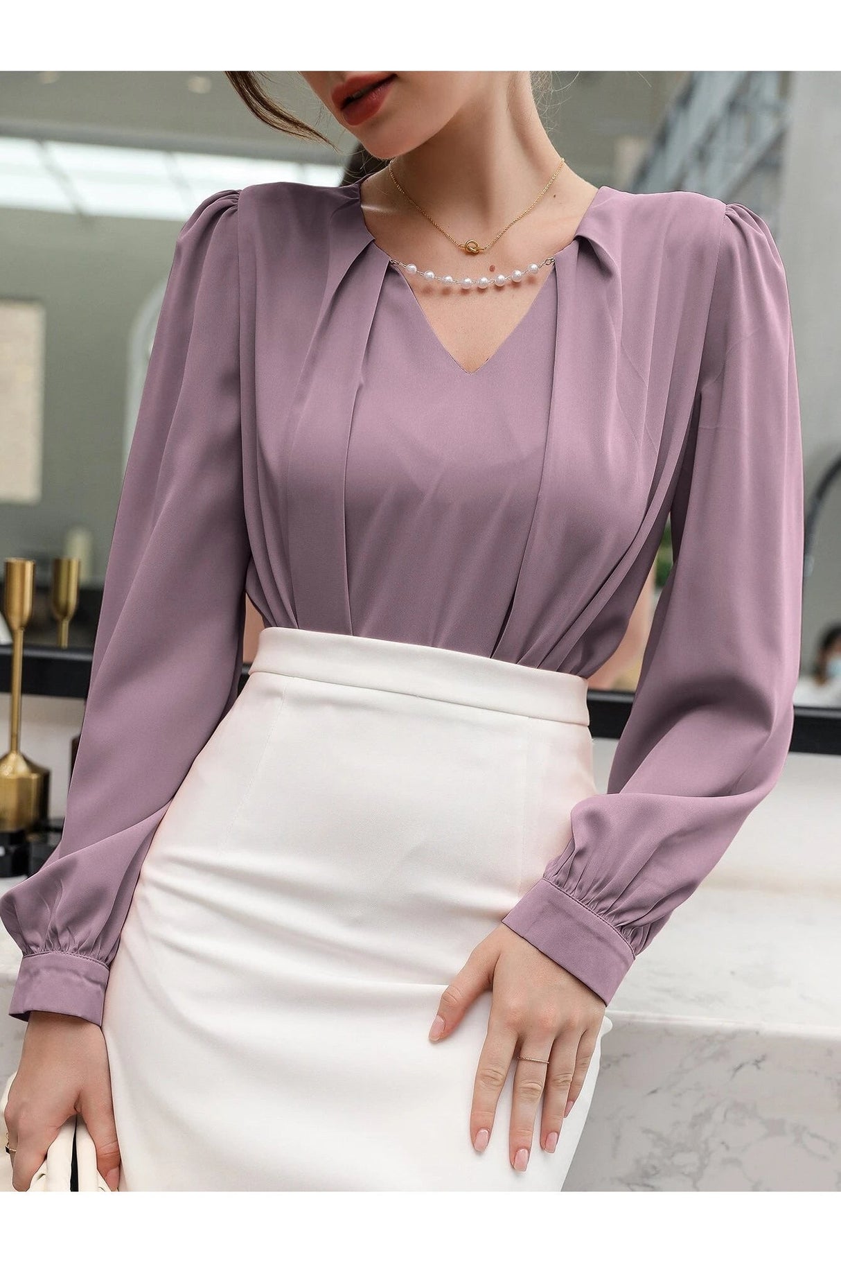 Buy SHEIN Puff Sleeve Solid Blouse in Pakistan