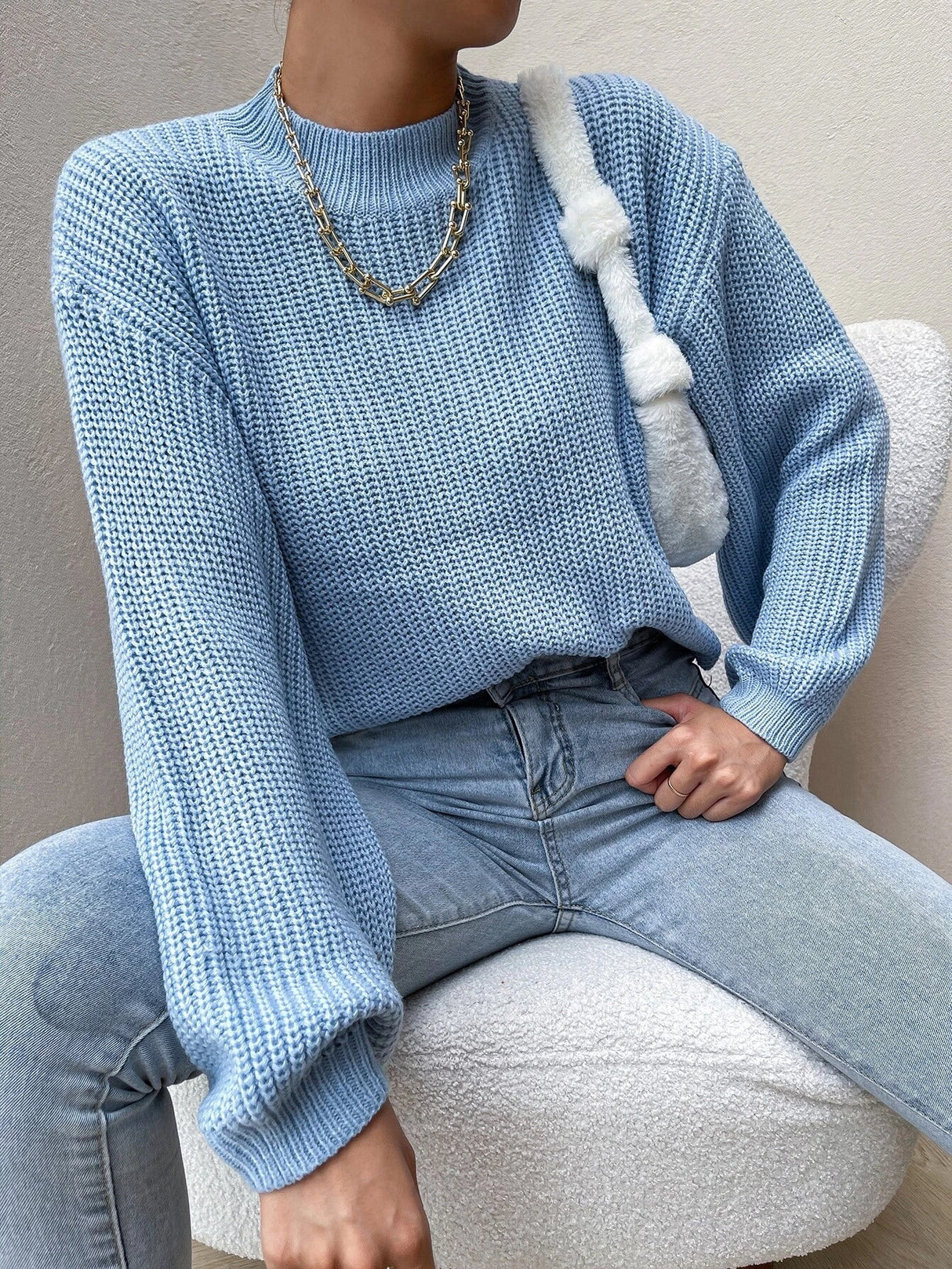Buy Shein Mock Neck Drop Shoulder Sweater in Pakistan