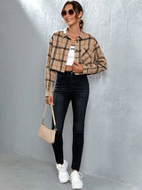 Buy SHEIN EZwear Plaid Patched Pocket Drop Shoulder Crop Shirt in Pakistan