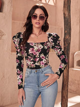 Buy SHEIN Floral Print Gigot Sleeve Tee in Pakistan