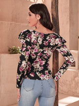 Buy SHEIN Floral Print Gigot Sleeve Tee in Pakistan