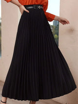 Buy Shein Modely Solid High Waist Belted Pleated Skirt in Pakistan