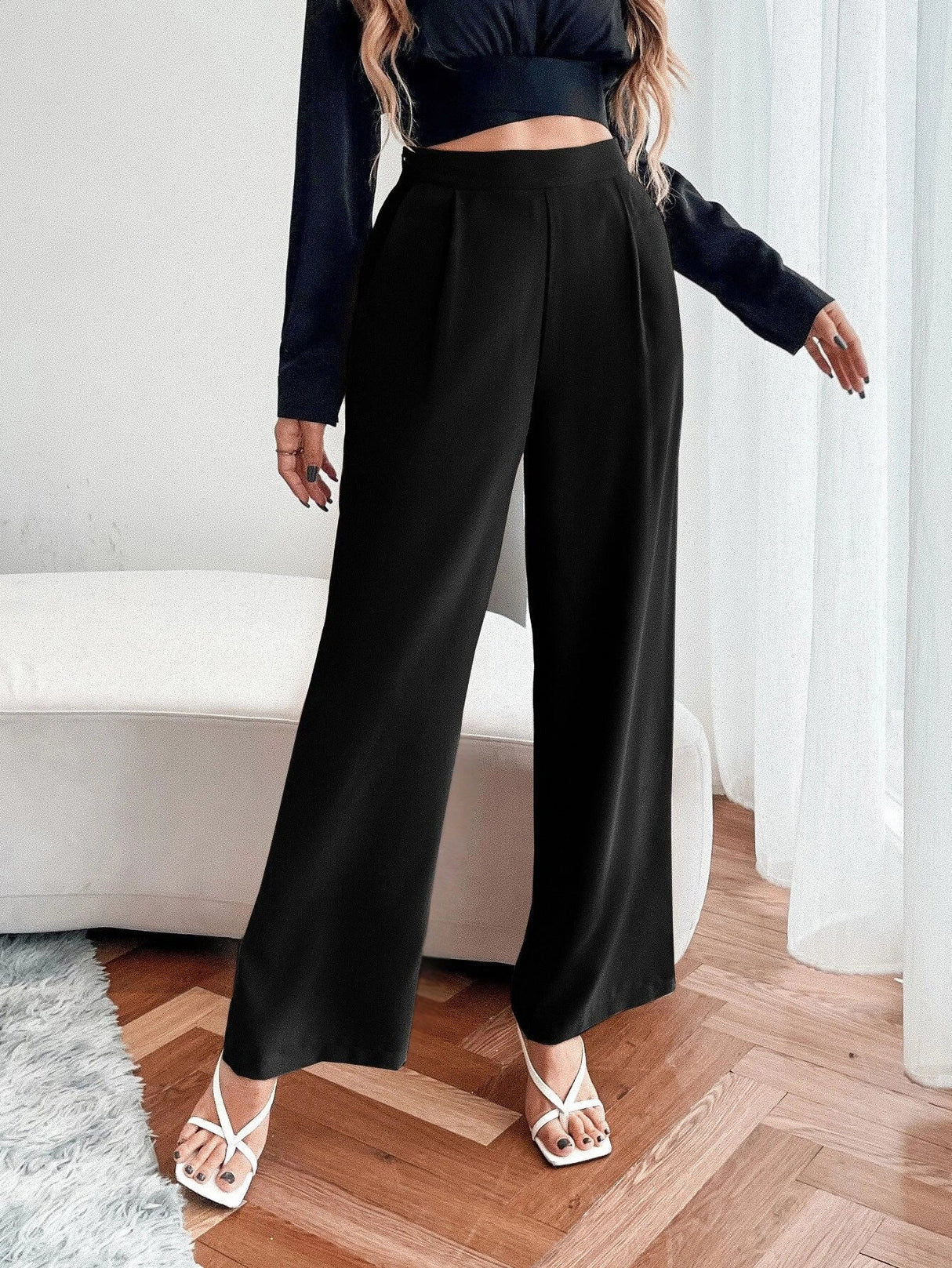 Buy Shein Unity High Waist Fold Pleated Pants in Pakistan