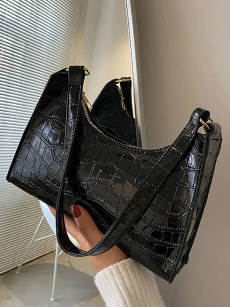 Buy SHEIN Crocodile Embossed Shoulder Bag, Fashion Retro Zipper Bag Casual Waterproof Handbag in Pakistan