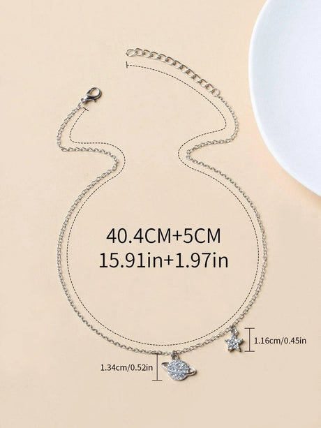 Buy Shein Rhinestone Planet Charm Necklace in Pakistan