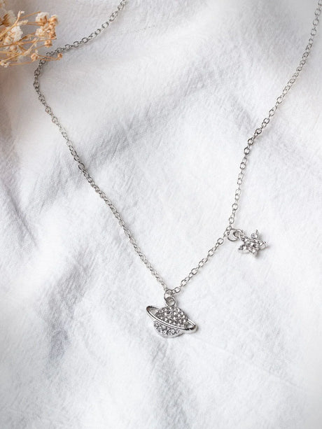 Buy Shein Rhinestone Planet Charm Necklace in Pakistan