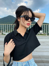 Buy SHEIN DAZY Solid Button Front Crop Tee in Pakistan