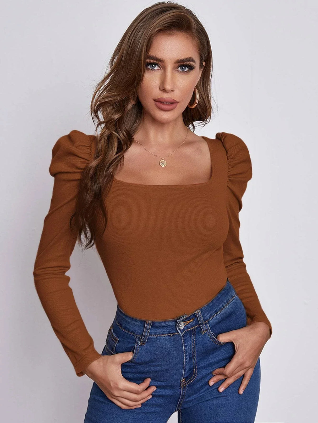 Buy SHEIN EMERY ROSE Square Neck Leg-of-mutton Sleeve Top in Pakistan