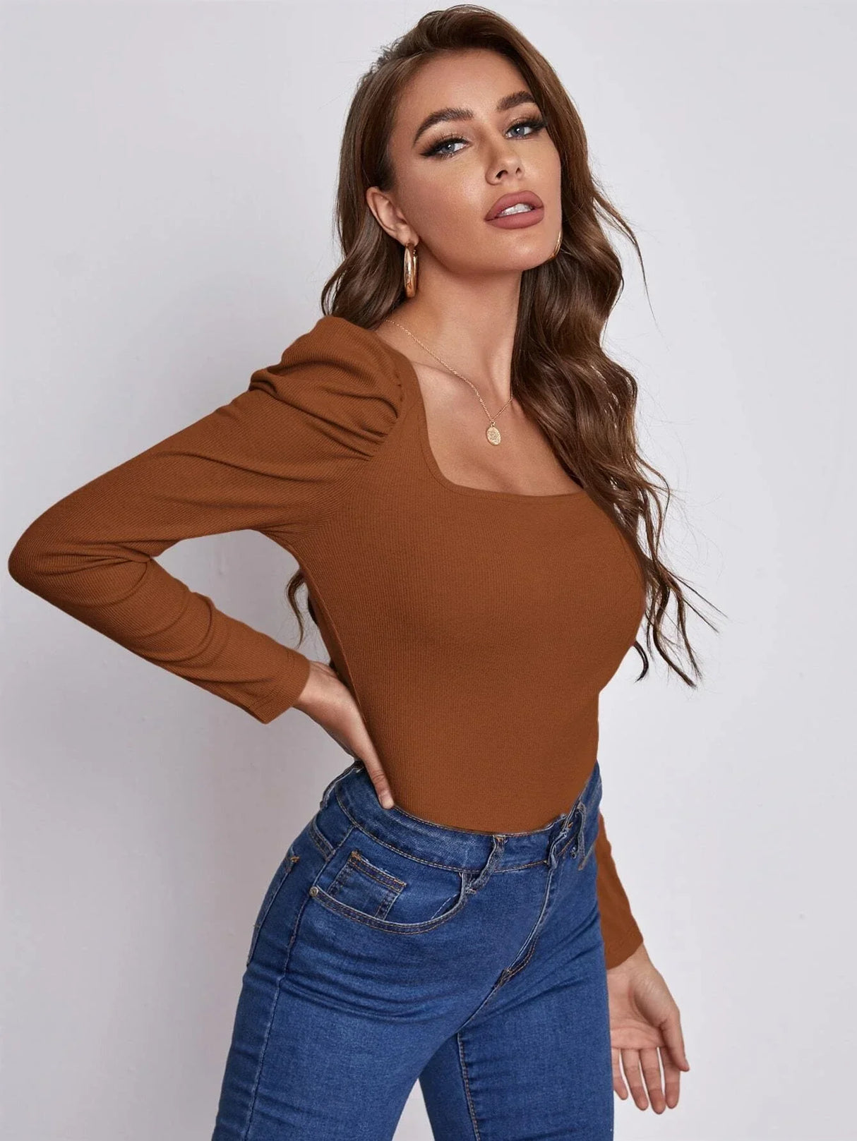 Buy SHEIN EMERY ROSE Square Neck Leg-of-mutton Sleeve Top in Pakistan