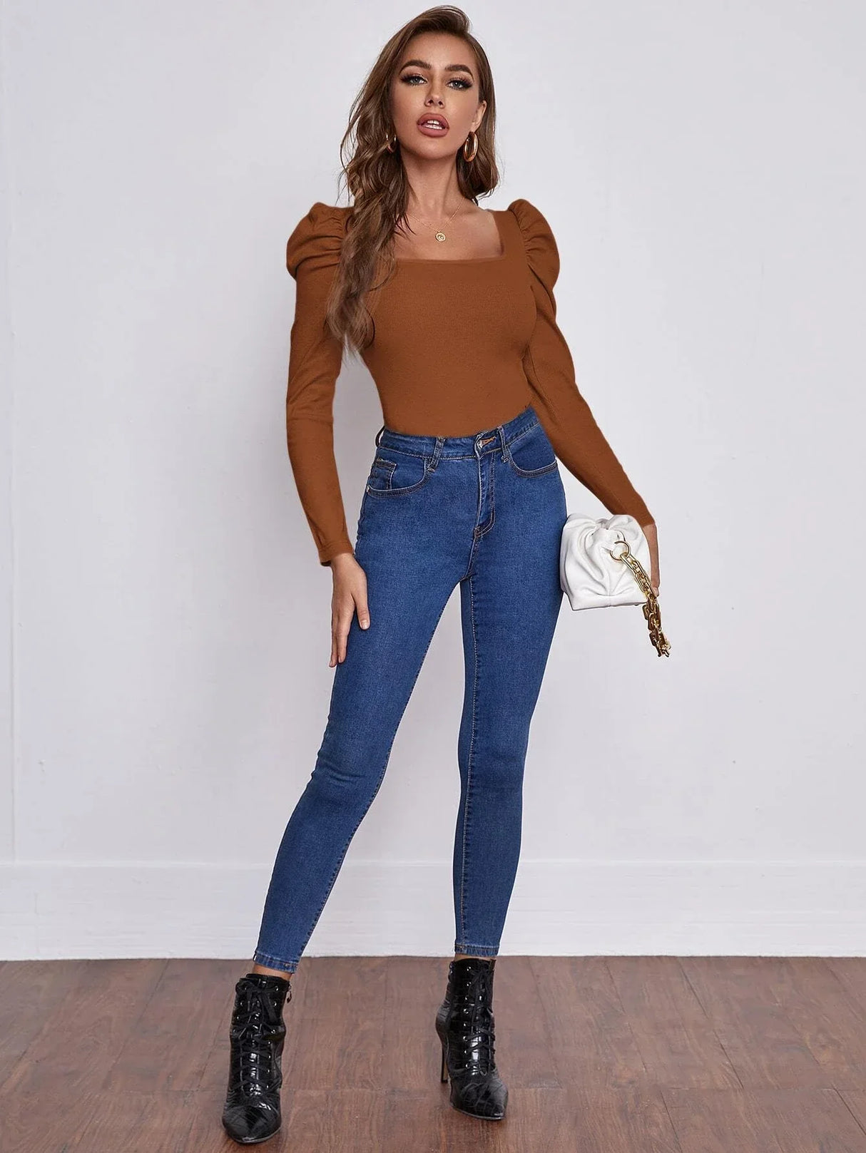 Buy SHEIN EMERY ROSE Square Neck Leg-of-mutton Sleeve Top in Pakistan