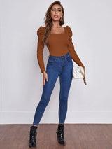 Buy SHEIN EMERY ROSE Square Neck Leg-of-mutton Sleeve Top in Pakistan