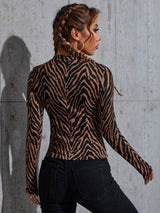 Buy SHEIN Zebra Striped Print Stand Neck T-Shirt in Pakistan