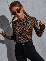 Buy SHEIN Zebra Striped Print Stand Neck T-Shirt in Pakistan