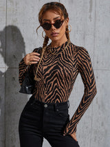 Buy SHEIN Zebra Striped Print Stand Neck T-Shirt in Pakistan