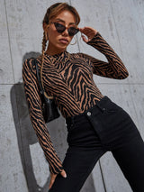 Buy SHEIN Zebra Striped Print Stand Neck T-Shirt in Pakistan