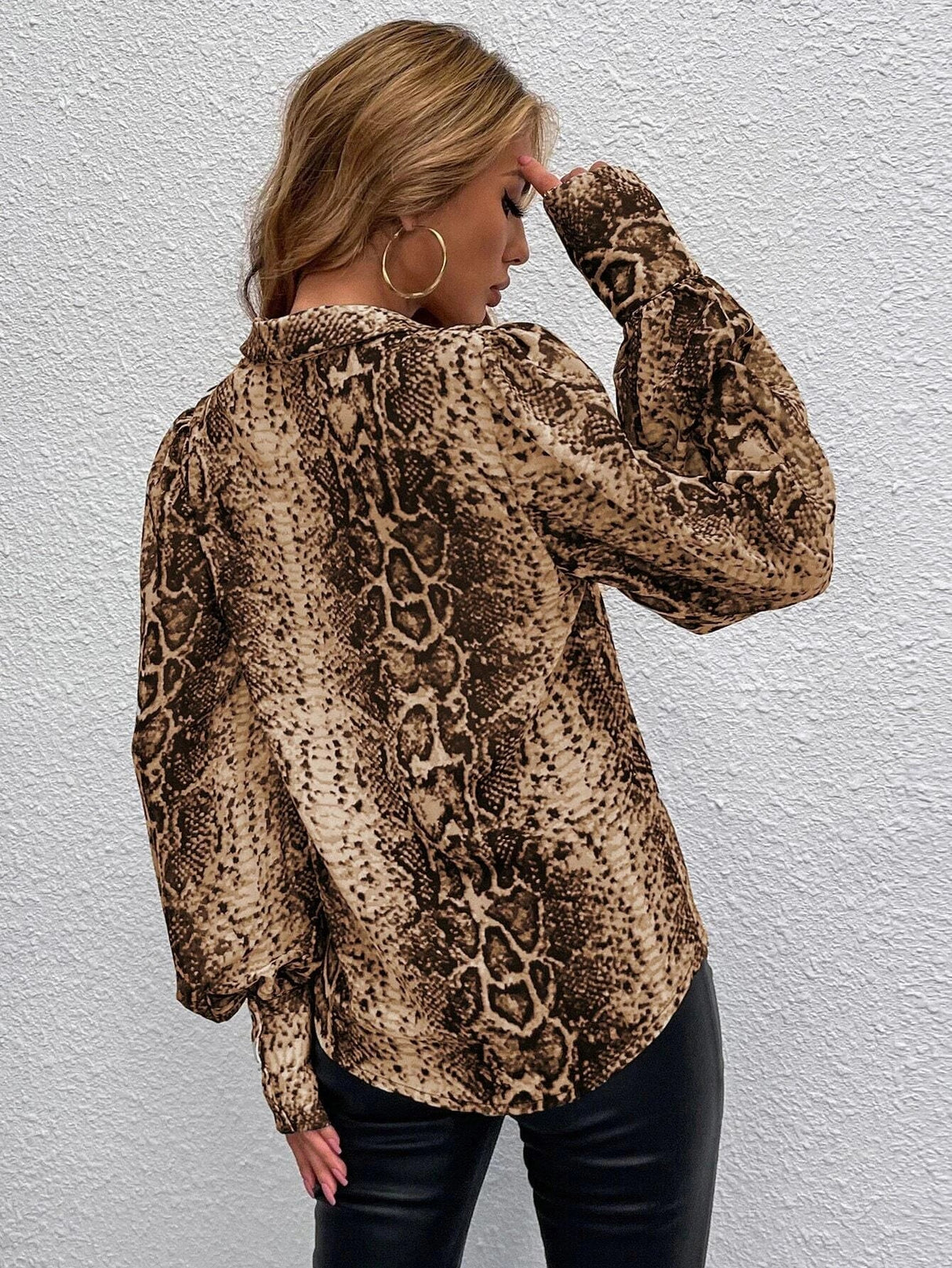 Buy SHEIN Snakeskin Print Bishop Sleeve Blouse in Pakistan
