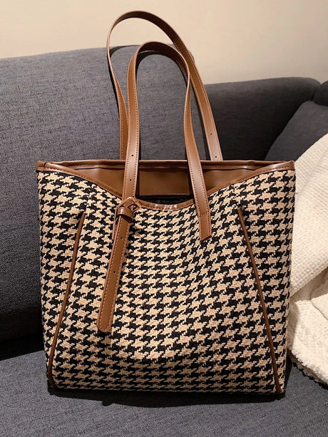 Buy SHEIN Houndstooth Knot Detail Shoulder Tote Bag in Pakistan