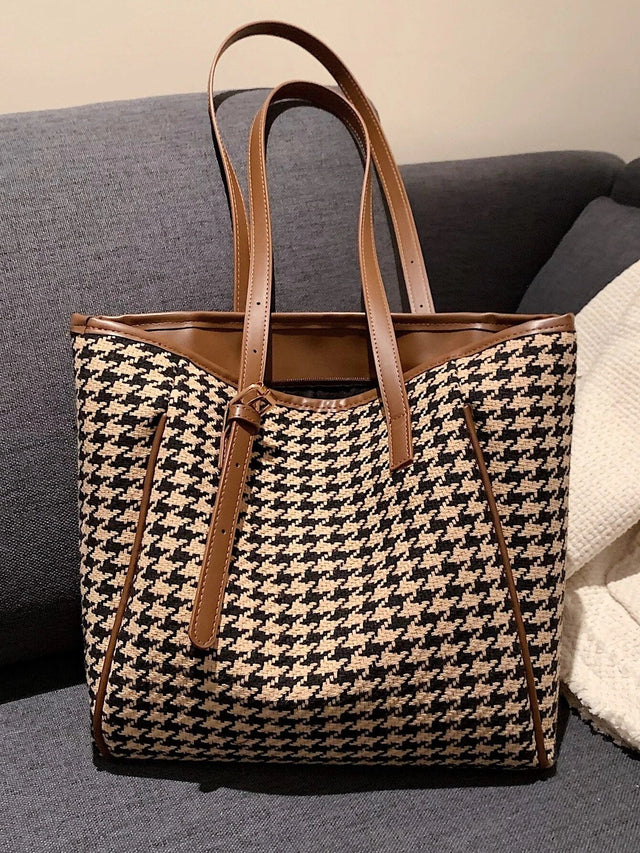 Buy SHEIN Houndstooth Knot Detail Shoulder Tote Bag in Pakistan