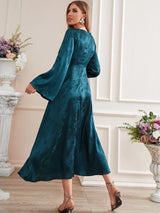 Buy Shein Emery Rose Jacquard Trumpet Sleeve Knot Front Dress in Pakistan