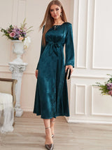 Buy SHEIN EMERY ROSE Jacquard Trumpet Sleeve Knot Front Dress in Pakistan