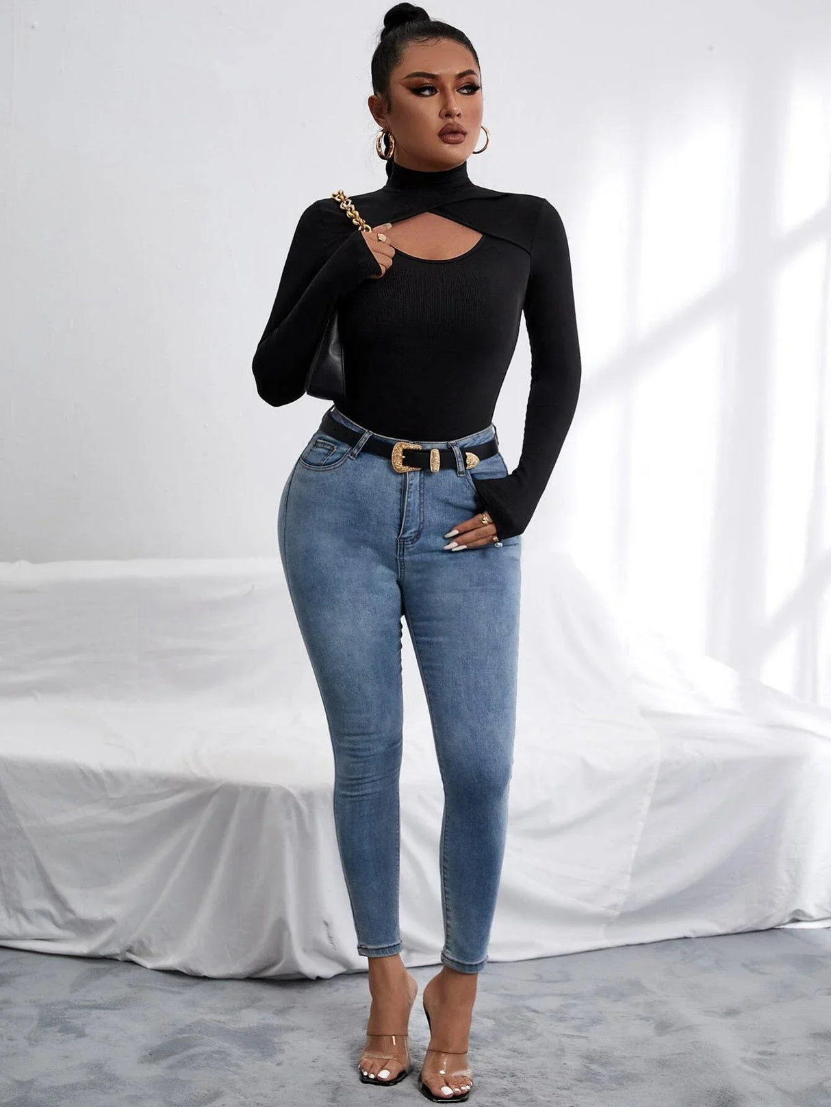 Buy SHEIN Cut Out High Neck Tee in Pakistan