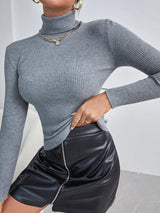 Buy Shein Solid High Neck Rib Knit Sweater in Pakistan