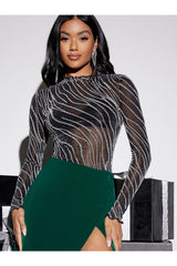 Buy SHEIN BAE Lettuce Trim Glitter Sheer Mesh Top Without Bra in Pakistan