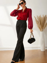 Buy SHEIN Modely Fold Pleated Lantern Sleeve Satin Blouse in Pakistan