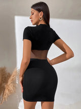 Buy Shein Mesh Insert Mock Neck Bodycon Dress in Pakistan