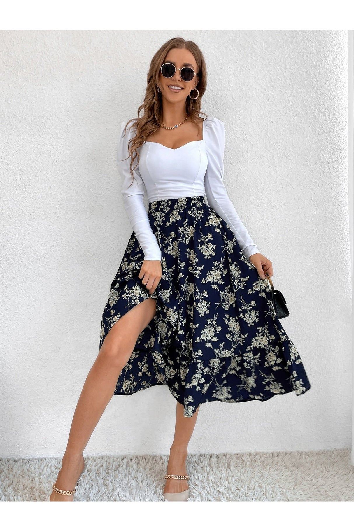 Buy Shein Allover Floral Print Ruffle Hem Skirt - Large in Pakistan