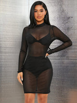 Buy SHEIN Sheer Mock Neck Bodycon Dress Without Underwear in Pakistan