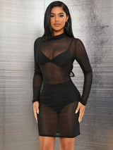 Buy SHEIN Sheer Mock Neck Bodycon Dress Without Underwear in Pakistan