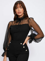 Buy SHEIN Dobby Mesh Flounce Sleeve Blouse in Pakistan