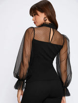 Buy SHEIN Dobby Mesh Flounce Sleeve Blouse in Pakistan