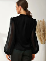 Buy SHEIN Modely Fold Pleated Lantern Sleeve Satin Blouse in Pakistan