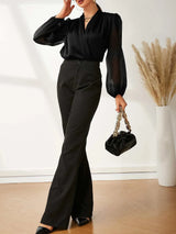 Buy SHEIN Modely Fold Pleated Lantern Sleeve Satin Blouse in Pakistan