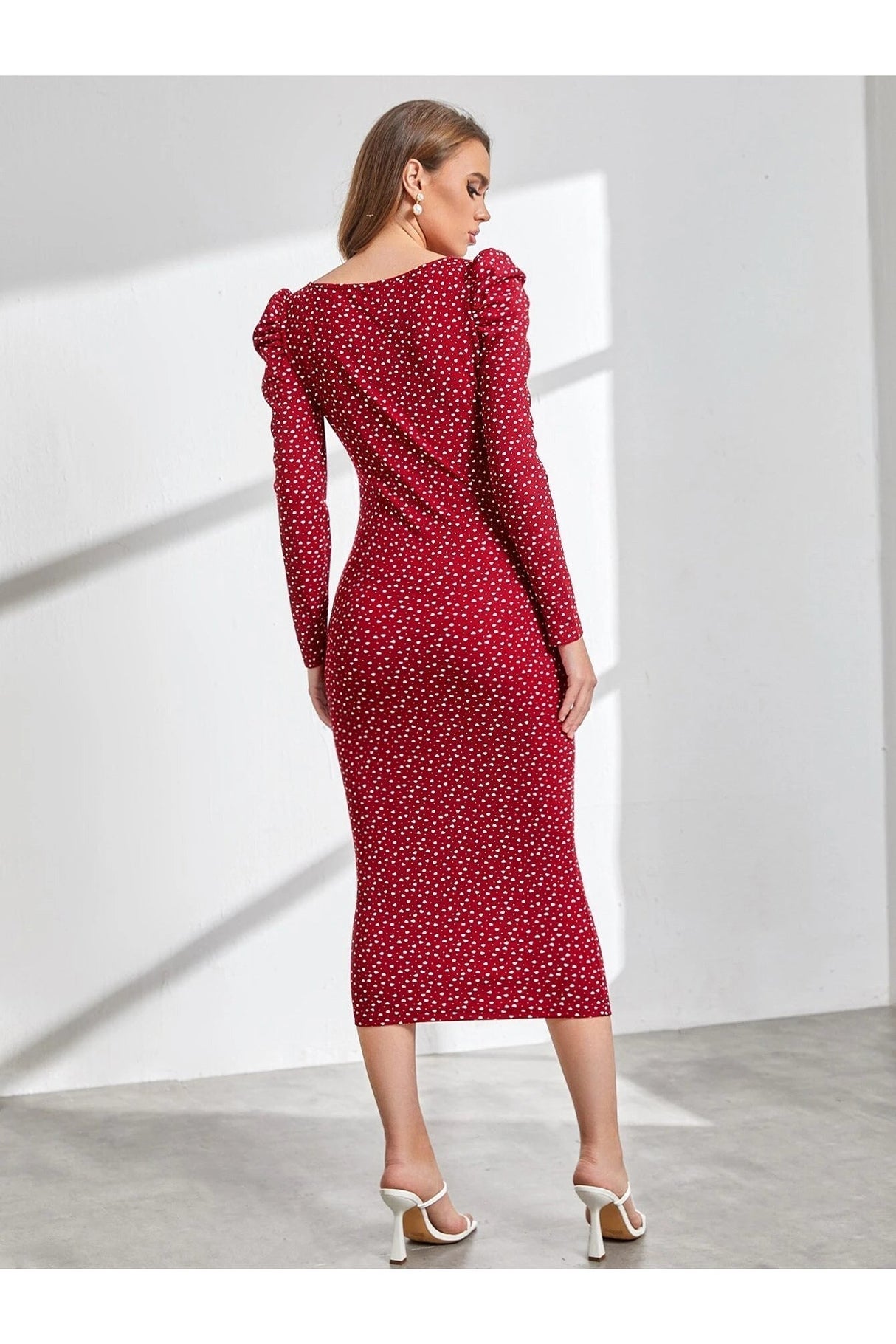 Buy Shein Confetti Heart Print Gigot Sleeve Dress Without Belt in Pakistan
