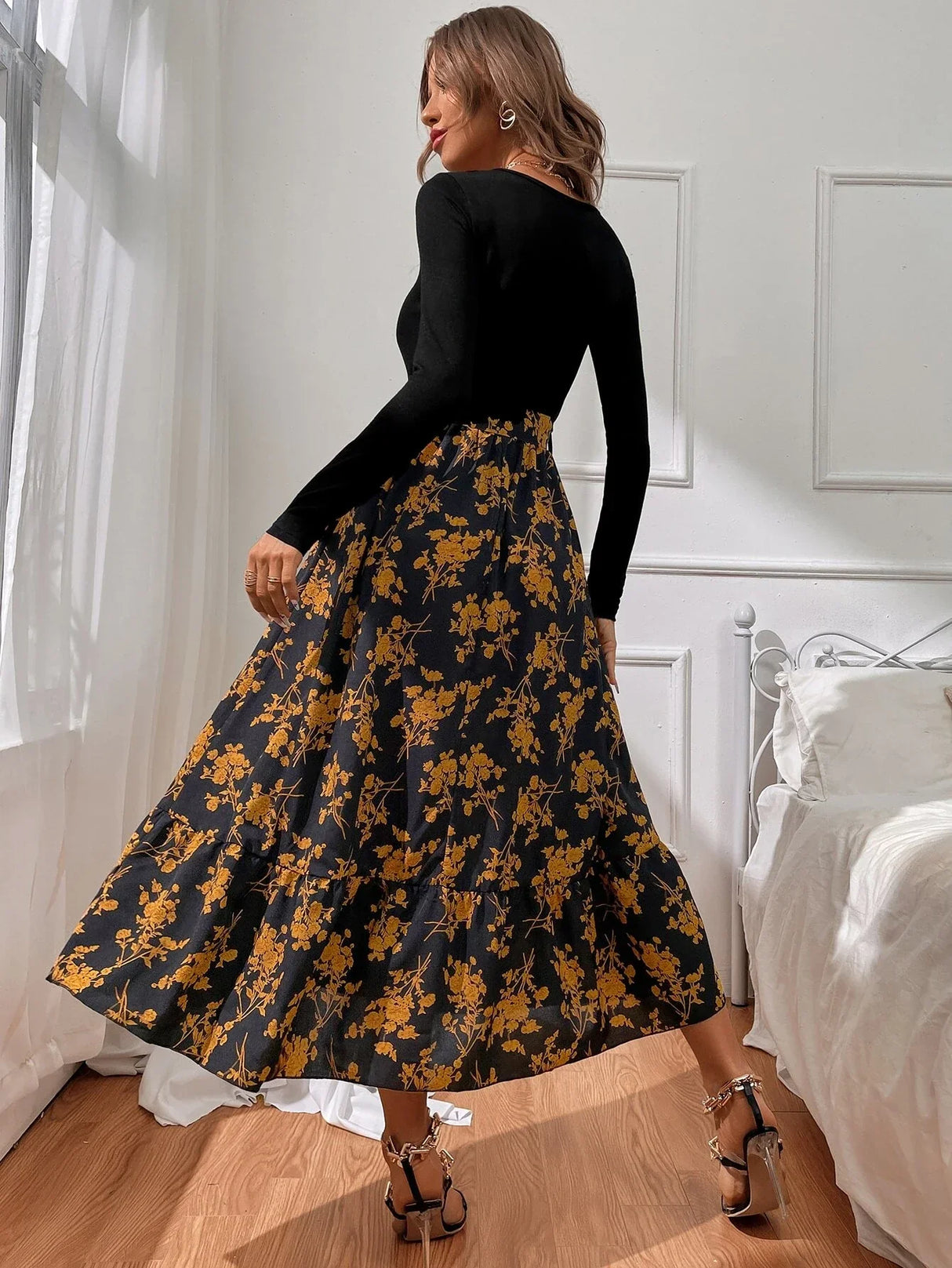 Buy SHEIN Floral Print Belted A-line Dress in Pakistan