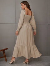 Buy Shein Square Neck Shirred Ruffle Hem Dress in Pakistan
