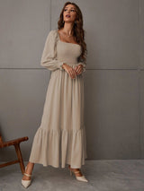 Buy Shein Square Neck Shirred Ruffle Hem Dress in Pakistan