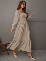 Buy Shein Square Neck Shirred Ruffle Hem Dress in Pakistan