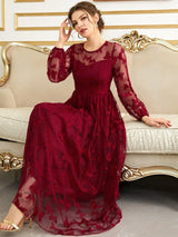 Buy SHEIN Modely Butterfly Embroidery Mesh Lantern Sleeve Dress in Pakistan