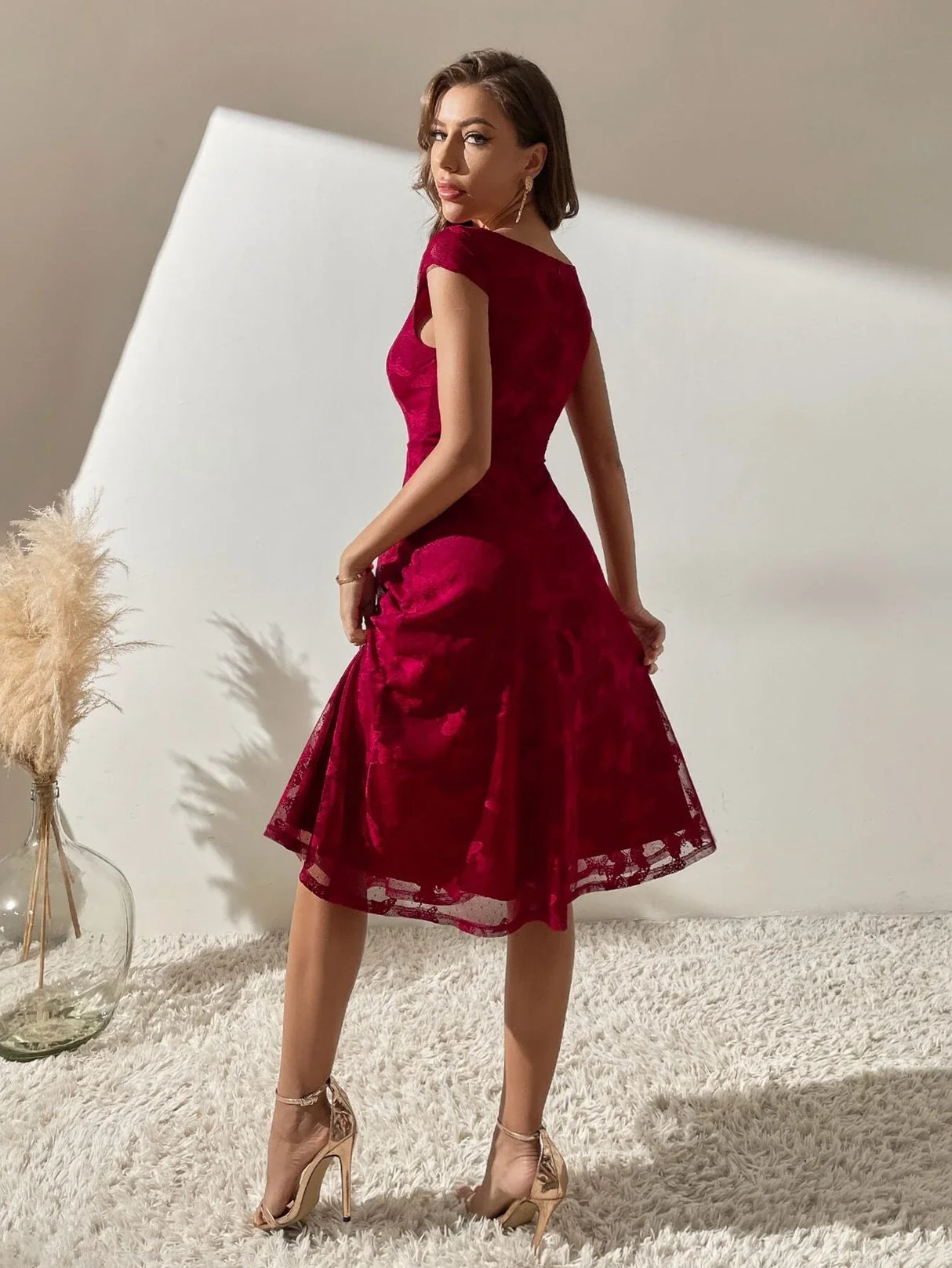 Buy Shein Fold Pleated Cap Sleeve Dress in Pakistan