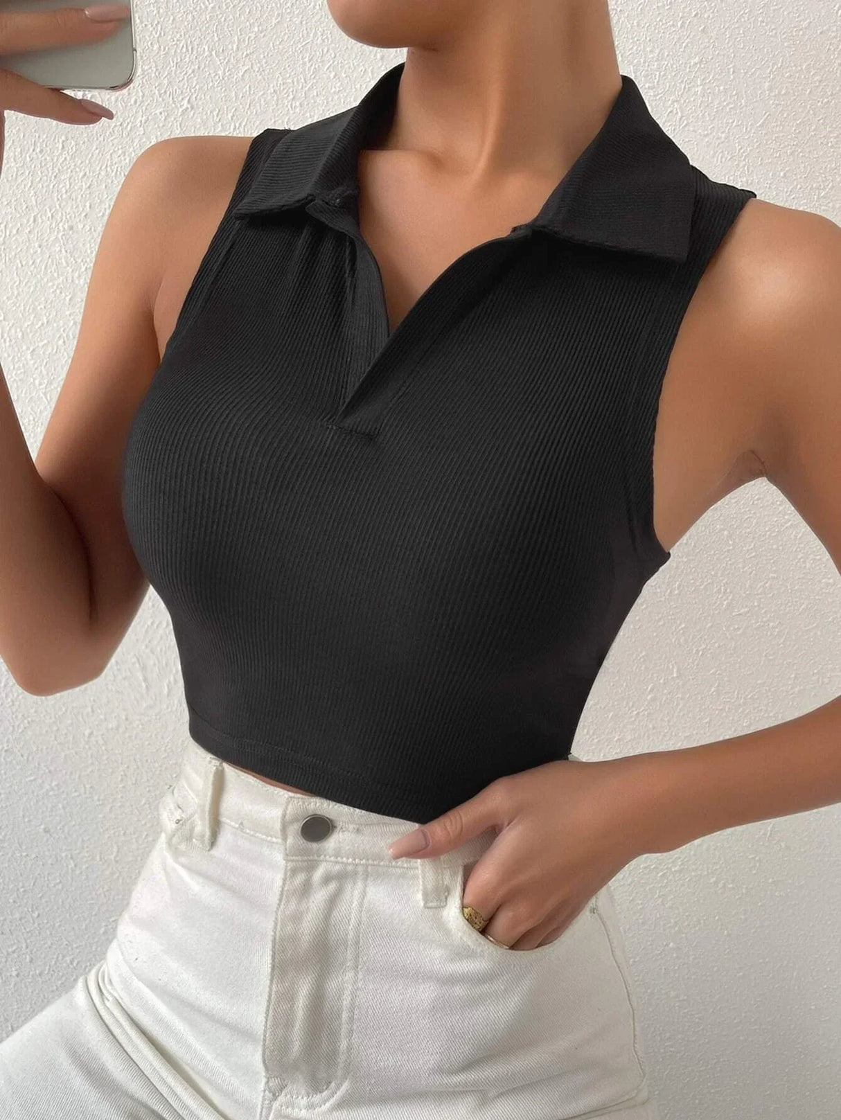 Buy SHEIN Solid Ribbed Knit Tank Top in Pakistan