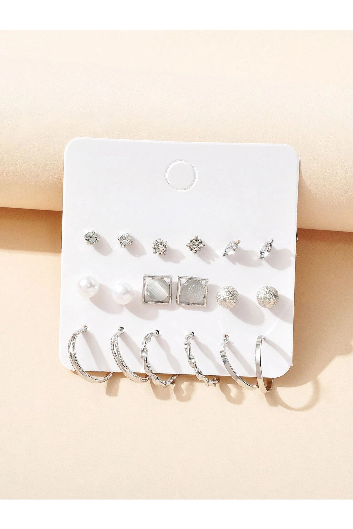 Buy Shein 9pairs Rhinestone & Faux Pearl Decor Earrings - Silver in Pakistan