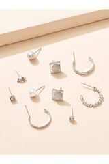 Buy Shein 9pairs Rhinestone & Faux Pearl Decor Earrings - Silver in Pakistan