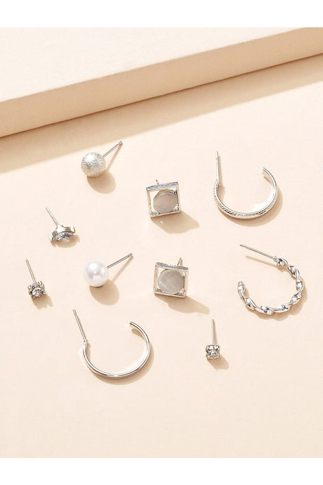 Buy Shein 9pairs Rhinestone & Faux Pearl Decor Earrings - Silver in Pakistan