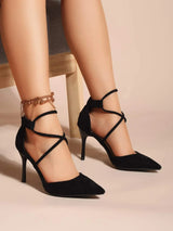 Buy SHEIN Minimalist Suedette Point Toe Stiletto Heeled Pumps in Pakistan